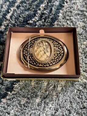 Vintage Ornate Metal And Snakeskin Belt Buckle